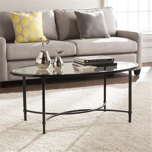 SEI Furniture Quinton Oval Glass Top Cocktail Table B087TZB5Q3 - Black New