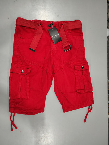 BLU ROCK MEN'S VINTAGE-LIKE COTTON CARGO BELTED SHORTS - SIZE: MEN 30 - RED New