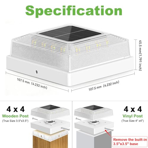 BRIGHTEVER 3.5X3.5 4X4 SOLAR POST CAP LIGHT OUTDOOR 12-PACK WHITE