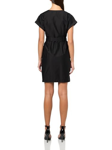 HD5D0D23 HALSTON WOMEN'S STRUCTURED SHORT SLEEVE V-NECK COTTON DRESS, 6, BLACK New