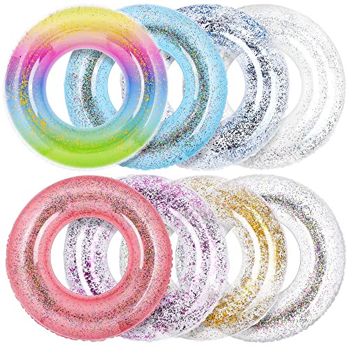 Elcoho 8 Pieces 36in Inflatable Pool Floats Colorful Glitter Pool Tubes