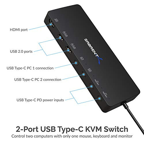 SABRENT 2-PORT USB TYPE-C KVM SWITCH WITH 60 WATT POWER DELIVERY OPTION - BLACK
