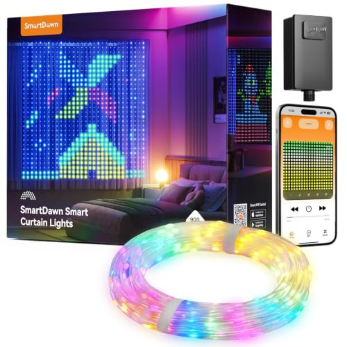 SMARTDAWN 900 RGB LEDS SMART CURTAIN LIGHTS WITH GIF 6.6X6.6FT MULTICOLOR New