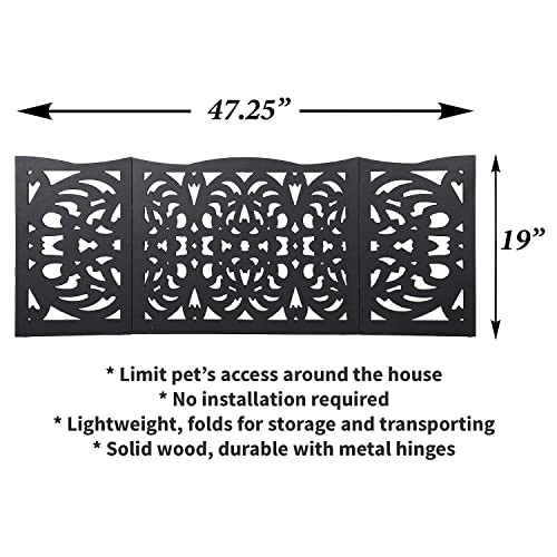 Etna Freestanding Wood Pet Gate 3-Panel Tri Fold Dog Fence 48" x 19" - Black