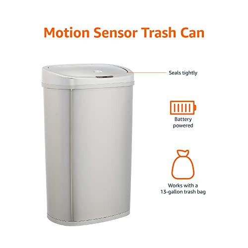 Amazon Basics 50 Liters / 13.2 Gallon Motion Sensor Trash with Liner -Stainless