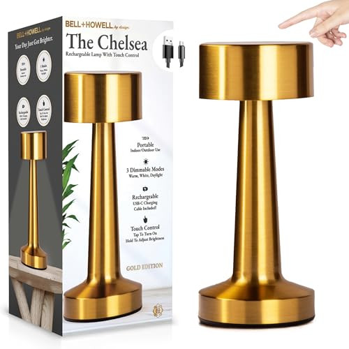 BELL+HOWELL ELEGANT CORDLESS TABLE LAMP, 3 LIGHT COLORS - 2902 - GOLD