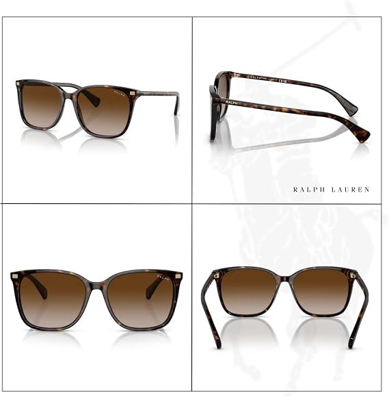 RALPH LAUREN VVCV RA5293 SQUARE SUNGLASSES - SHINY DARK HAVANA GRADIENT BROWN