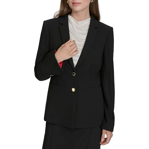 RN54163 HALSTON WOMEN'S TWO BUTTON WOVEN OFFICE WORKWEAR BLAZER, SIZE 12 - Black