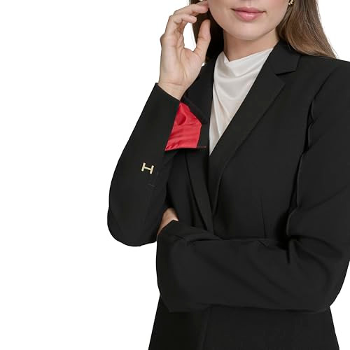 RN54163 HALSTON WOMEN'S TWO BUTTON WOVEN OFFICE WORKWEAR BLAZER, SIZE 12 - Black