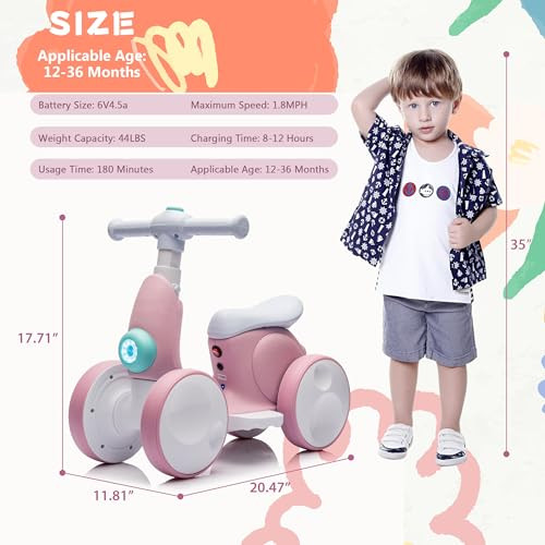 WANGWANGWANG 6V Electric Baby Balance Bike,4 Wheels,Remote Control - Pink