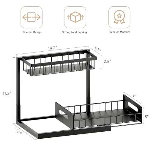 VUSIGN UNDER SINK ORGANIZER STORAGE SLIDE OUT CABINET ORGANIZER VS719-BK - BLACK New