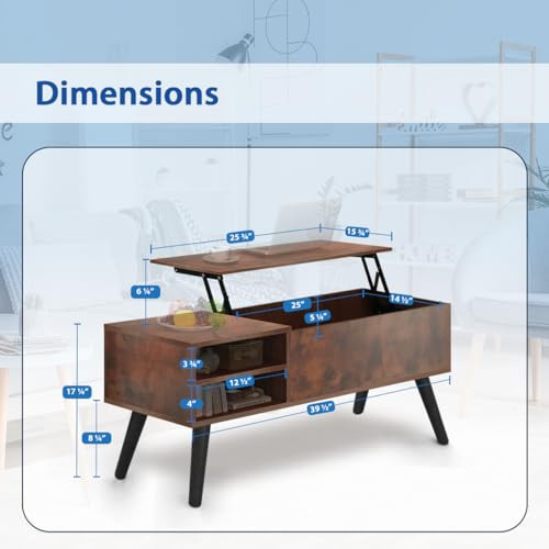 Lifetime Home Lift Top Coffee Table Hidden Compartment B0CFJYGPJQ (Rustic Brown)