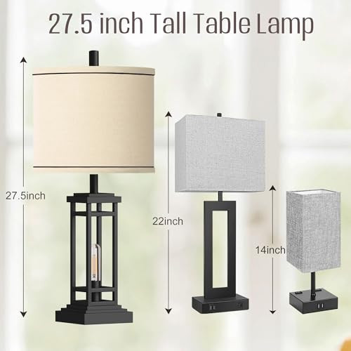 ROTTOGOON 27.5 Tall Farmhouse Table Lamps USB C + USB A Charge Ports Black