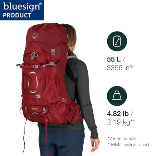 OSPREY ARIEL 55L WOMEN'S BACKPACKING BACKPACK, MEDIUM GRAY, WXS/S - SIZE: WOMEN New