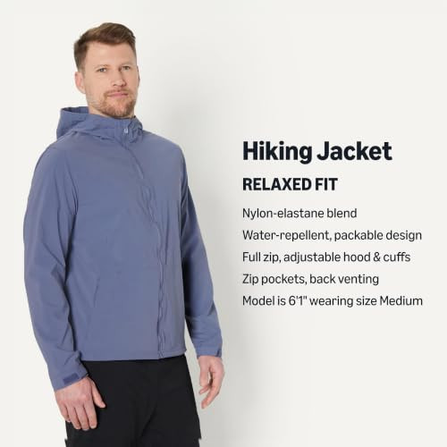AMAZON ESSENTIALS MEN'S HIKING OUTDOOR JACKET, SIZE: MEN M - SLATE GRAY New