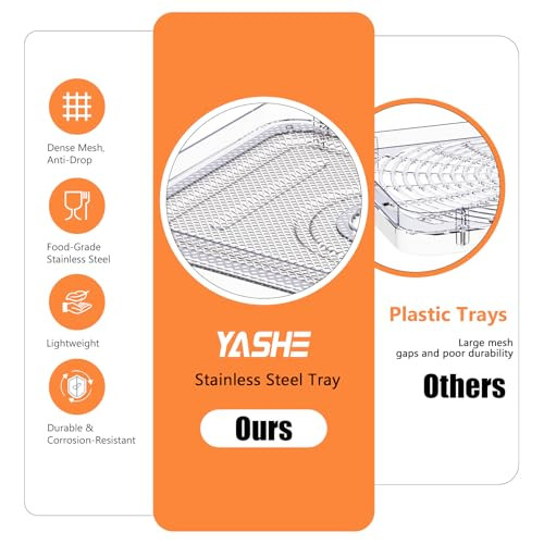 YASHE Food Dehydrator Machine, 5 Stainless Steel Trays Food Dryer, 400W New