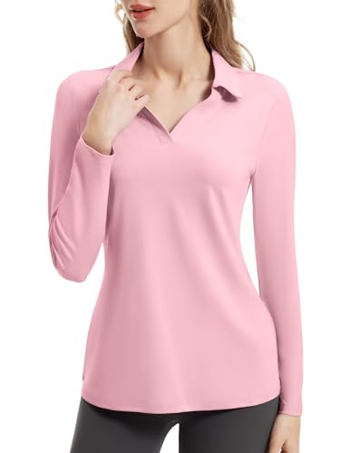 FKEEP WOMEN'S TENNIS GOLF SHIRT LONG SLEEVED V-NECK ATHLETIC - LIGHT PINK - S New