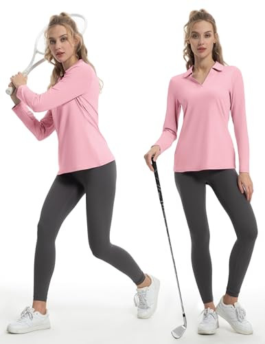 FKEEP WOMEN'S TENNIS GOLF SHIRT LONG SLEEVED V-NECK ATHLETIC - LIGHT PINK - S New