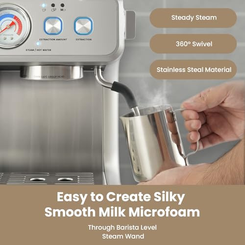 GEVI DUAL BOILER ESPRESSO MACHINE WITH GRINDER & 58MM PORTAFILTER - SILVER