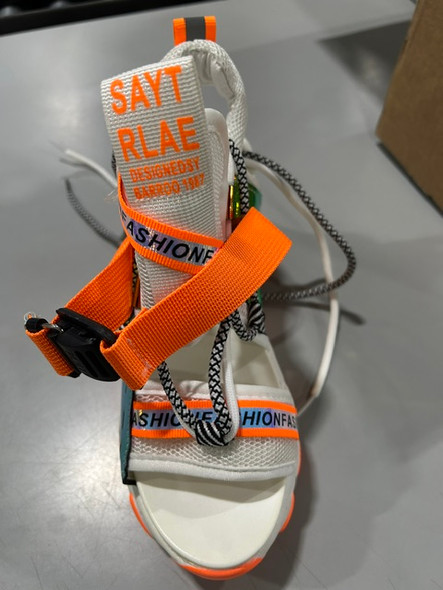 SAYT RLAE CHUNKY PLATFORM WEDGE SANDALS WHITE MESH UPPER - WHITE,ORANGE