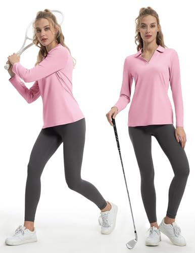 FKEEP WOMEN'S TENNIS GOLF SHIRT LONG SLEEVED TOP SPORT V-NECK ATHLETIC S -PINK New