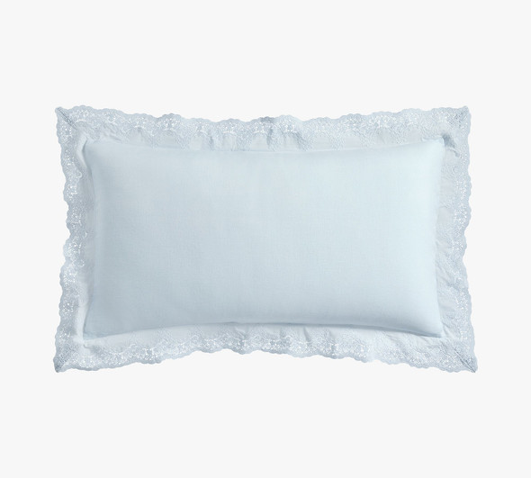 LOVESHACKFANCY LOVE SHACK FANCY BELGIAN FLAX LINEN LACE TRIM SHAM - KING - BLUE New