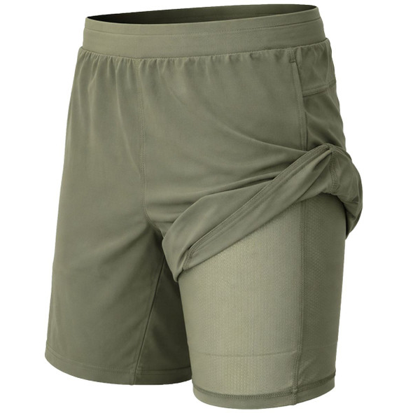 JUMP START  2 IN 1 STRETCH ACTIVE QUICK DRY GYM RUNNING SHORTS SIZE: M - SAGE New