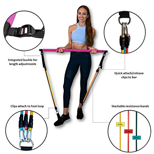 Portable Pilates Bar Kit with Resistance Bands 6 Stackable B08CM8KTC3 - NEW New