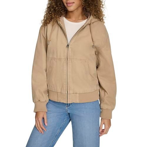 LW5RC144 LEVI'S WOMEN'S WORKWEAR HOODY BOMBER - SIZE: WOMEN M - TAN New