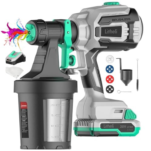 Litheli 20V Brushless Cordless Paint Sprayer, 200W High HVLP E1-BRUSHLESS - Gray
