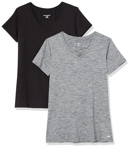 AZ0001 Amazon Women's Active Tech Stretch Short-Sleeve V-Neck 2 Pack Large New