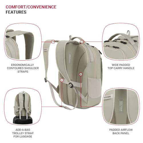 SWISSGEAR SHIELD LAPTOP BACKPACK 18.5"X12"X6" 1018414416 - SAGE GRAY