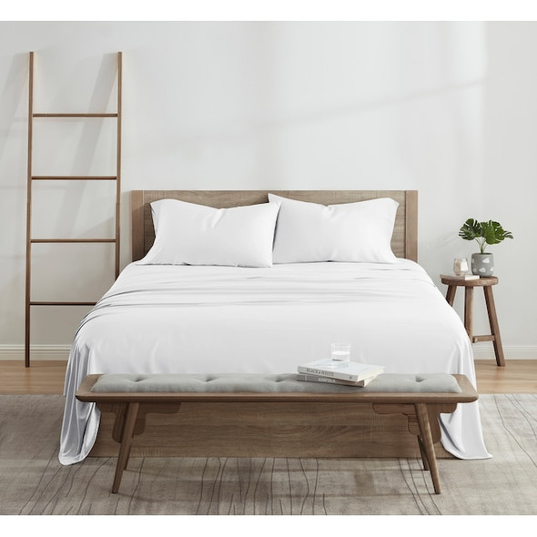KATHY IRELAND QUEEN 300 THREAD COUNT RAYON BAMBOO 4-PIECE BED SHEET SET - WHITE