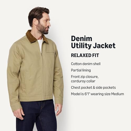 AEMN49797M26 AMAZON ESSENTIALS MEN'S RELAXED FIT DENIM JACKET MUSHROOM BROWN M New