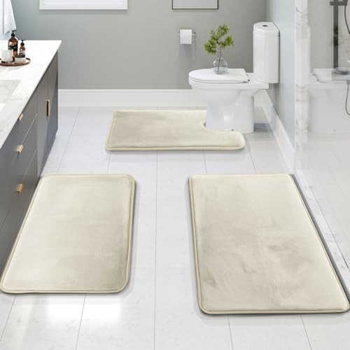 Clara Clark 3 Piece Bathroom Rugs Bath Mat Set, Bath Mats for Bathroom - White New