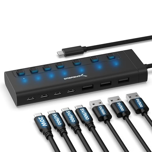 SABRENT 7PORT USB-C HUB 48W 5GBPS 3 USB-A 4 USB-C (HB-3A4C) - BLACK