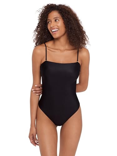 6104010S Steve Madden Womens Bandeau One Piece Swimsuit, Shine Bright Raven, XL