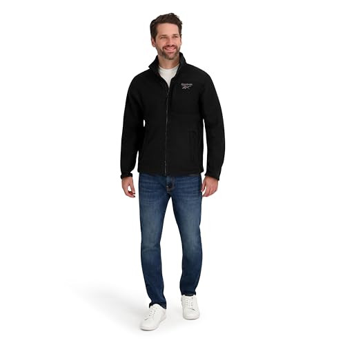 OMRB1533 REEBOK MEN'S MOCK NECK ZIP-UP GRID POLAR FLEECE JACKET BLACK L