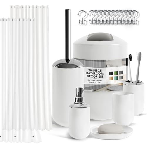 CLARA CLARK BATHROOM SET - 20PC ACCESSORY CURTAIN SET CCBTHSTWHT - White New