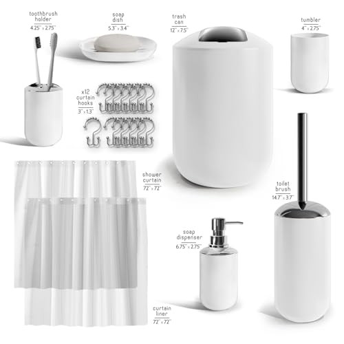 CLARA CLARK BATHROOM SET - 20PC ACCESSORY CURTAIN SET CCBTHSTWHT - White New