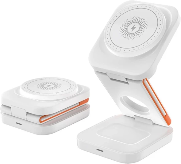 3 IN 1 WIRELESS CHARGING, 15 KW FAST CHARGER FOLDABLE FOR IPHONE - WHITE