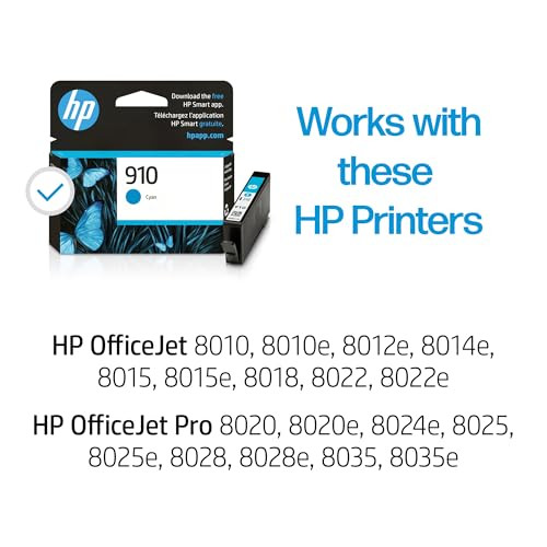 HP 910 Cyan Ink Cartridge | Works with OfficeJet 8010 & 8020 Series - 3YL58AN New