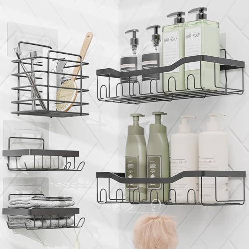 CLARA CLARK SHOWER CADDY ADHESIVE ORGANIZER, RUSTPROOF STAINLESS STEEL - GREY