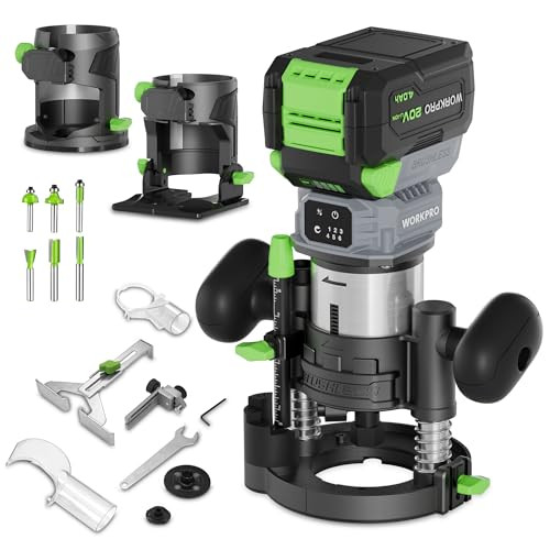 WORKPRO 20V CORDLESS COMPACT ROUTER KIT VARIABLE SPEEDS - GREEN