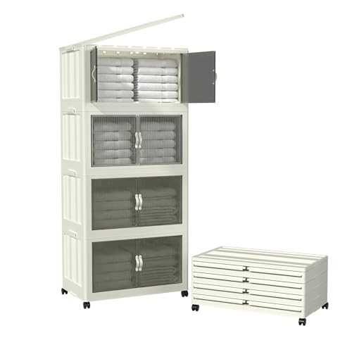 CETOMO 65L*4 PLASTIC FOLDABLE STORAGE BOXES WITH LID, FOLDING STORAGE CABINET