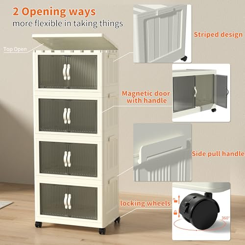CETOMO 65L*4 PLASTIC FOLDABLE STORAGE BOXES WITH LID, FOLDING STORAGE CABINET