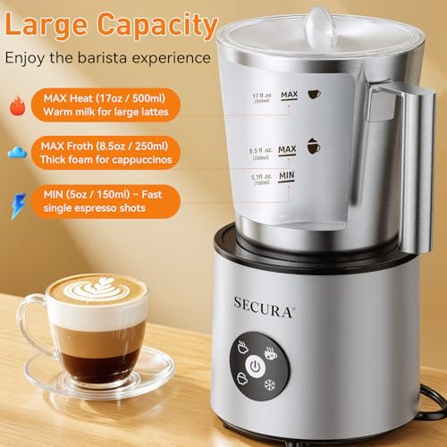 SECURA 4-IN-1 ELECTRIC MILK FROTHER, 17OZ STAINLESS STEEL - SILVER