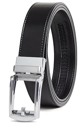 CARLO FELLINI GENUINE LEATHER RATCHET BELT ADJUSTABLE TRACK SILVER/BLACK New