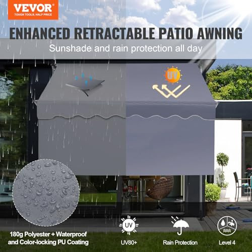VEVOR MANUAL RETRACTABLE AWNING 78" PATIO AWNING 39" SUN SHADE SDA200120 - GRAY