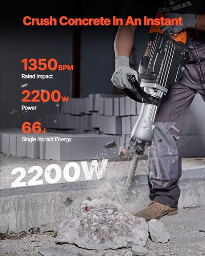VEVOR DEMOLITION JACKHAMMER, 2200W, 1350 BPM, 2PCS CHISELS, JH-65A - BLACK